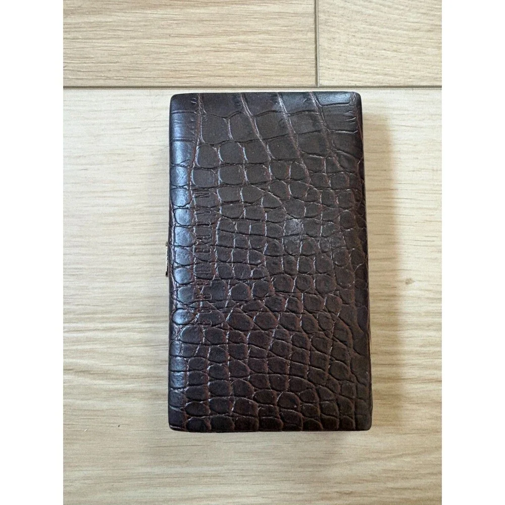 Bobbi Brown Brown Faux Croc Makeup Case Clutch Gold Frame Cosmetic Travel Bag